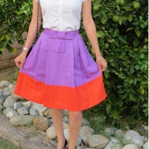 Kate Spade Esti Silk Skirt Color Block Midi A Line Bow Pockets Purple Red Size 8